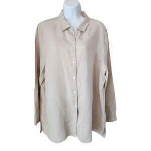 J Jill Linen Essential Shirt Sz XL Beige Button Front Long Sleeve Top